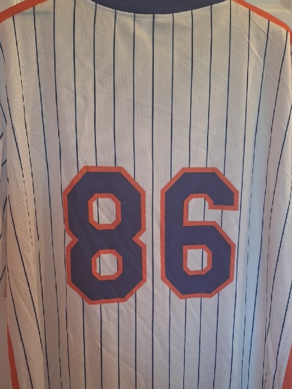 Mets 25th Anniversary Pinstripe Baseball Jersey - White, Blue & Orange - Picture 2 of 5